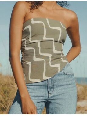 Cute Summer Olive Green Strapless Patterned Tube Top
